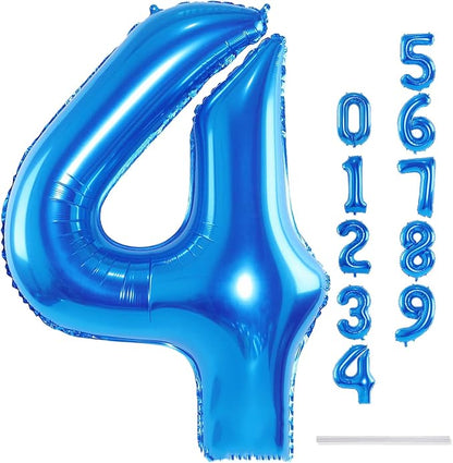 Blue 4 Balloons, 40 Inch Large Foil Number Balloons Set 0-9, Self Inflating - Image 3