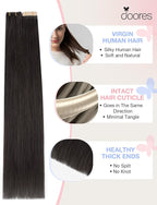 DOORES Invisi Edge Human Hair Tape in Extensions, Natural Black 10 Injection Tape-ins with 10 Classic Tape-ins 50g 18 Inch, Injection Tape in Extensions Virgin Human Hair Thick Ends
