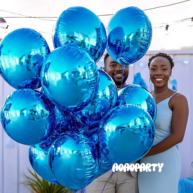25Pcs Blue Round Shaped Foil Balloons 18 Inch Mylar Balloon | Helium - Image 4