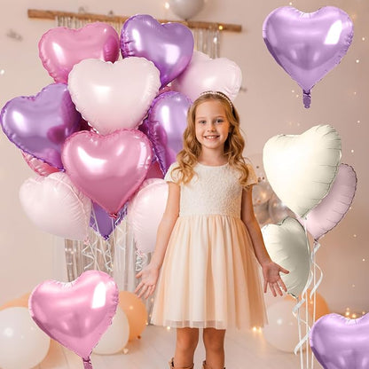 Pink Purple Heart Balloons, 18 Inch Pastel Foil Balloons - Image 4