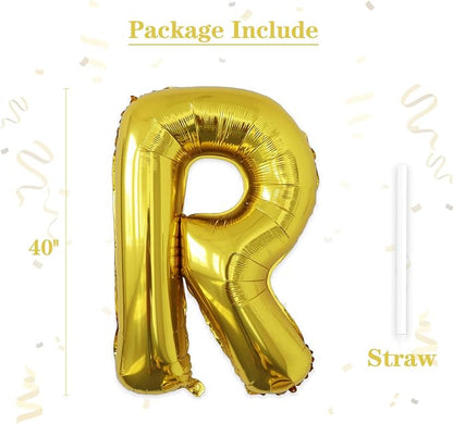 VHUWE 40 inch Gold Letter R Balloon, Big Size Alphabet Foil Mylar Helium - Image 2