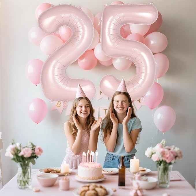 Light Pink Number 25 Balloon, 40 Inch Giant Mylar Number Balloons, Large Foil - Image 3