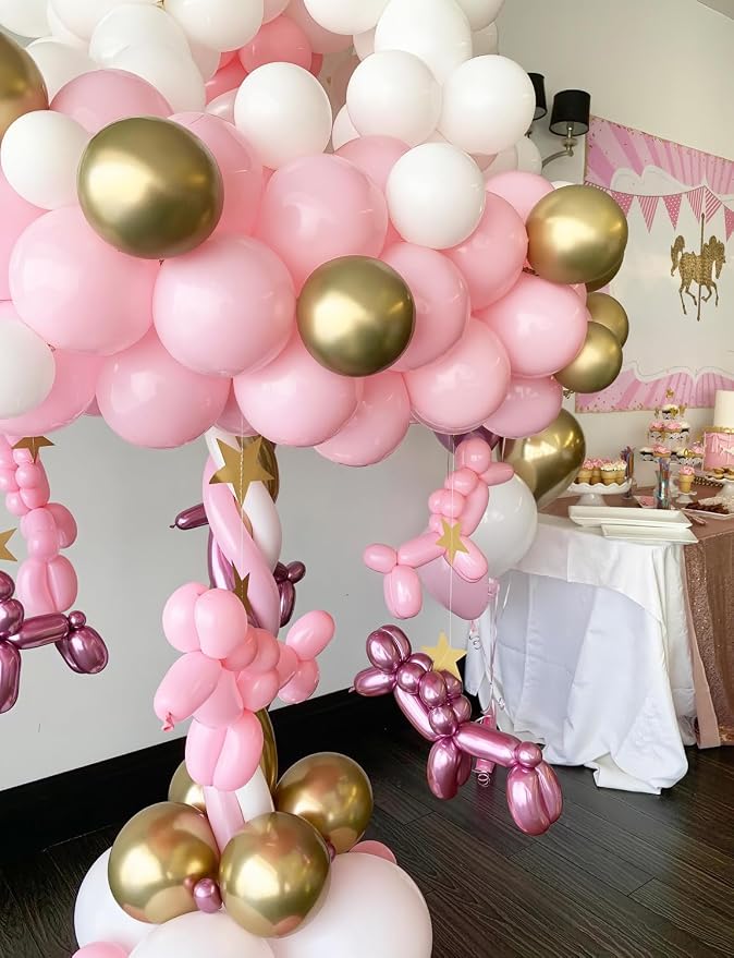 Pink and Gold Balloons Set, Confetti Balloons | 50Pcs 12 Inch Pink White Gold - Image 4