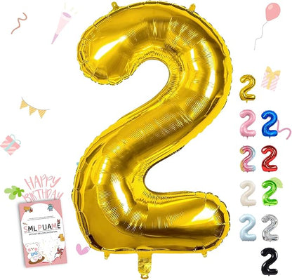 40 Inch Gold Number 2 Balloon, 2nd Birthday Decoration Boys Girls | Large Self by Smlpuame
