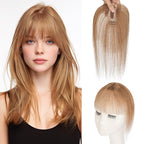 Benehair Clip in Bangs 100% Real Human Hair Extensions 360° Cover Clip on 3D Wispy Bangs for Women Topper Hairpieces for Women Light Brown