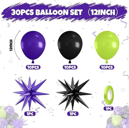 Purple Green Black Balloons, 12 Inch Fruit Green Dark Purple Black Balloons - Image 2