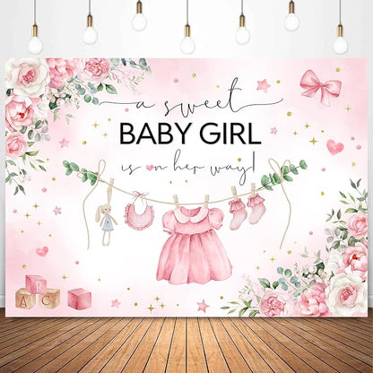 InMemory Pink Baby Shower Backdrop Oh Baby Clothes Welcome Newborn Party by InMemory