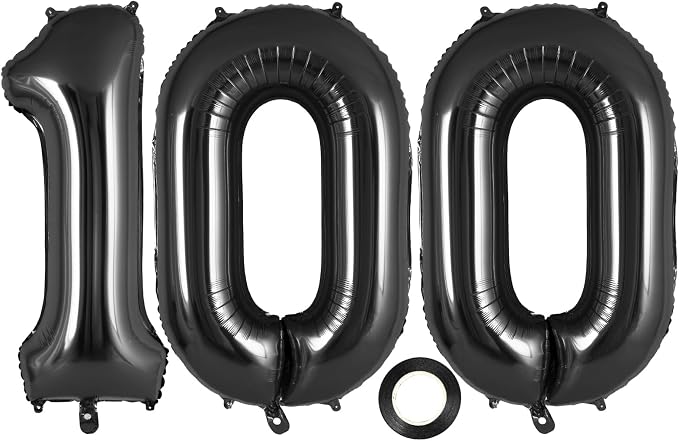 Black Number 100 Balloon, 40 Inch Foil Helium Number Balloons, 100th Birthday by AIQINHU