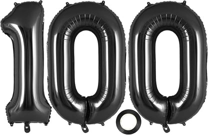 Black Number 100 Balloon, 40 Inch Foil Helium Number Balloons, 100th Birthday by AIQINHU