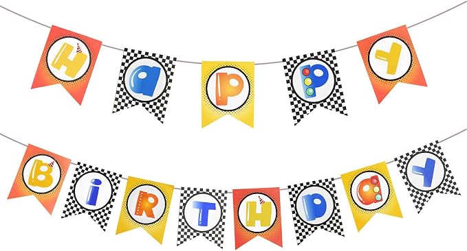 Checkered Happy Birthday Banner Sign Party Decoration by BIEUFBJI