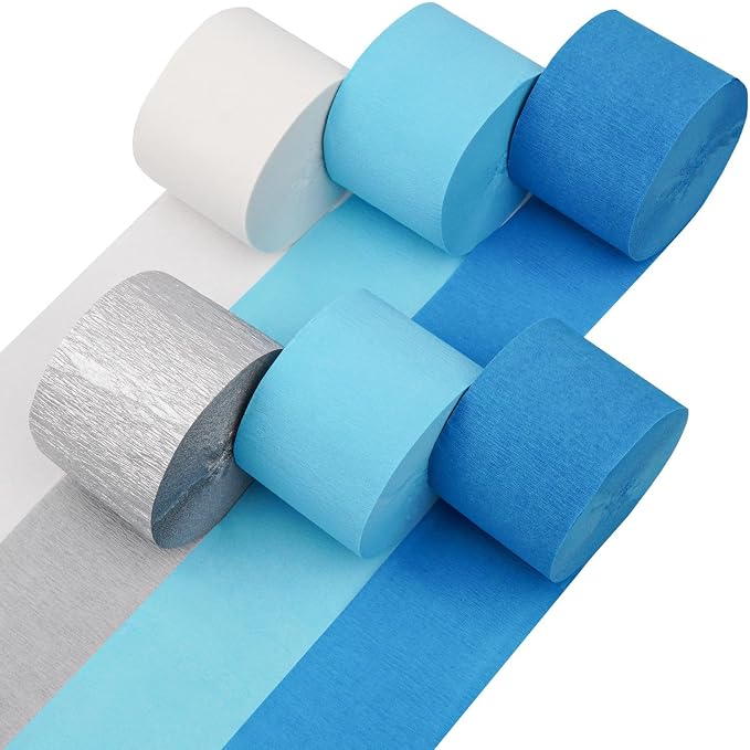 6 Light Blue Streamers, 492ft Pack of Crepe Paper Party Decorations | Each roll by CaptainD%C3%A9cor