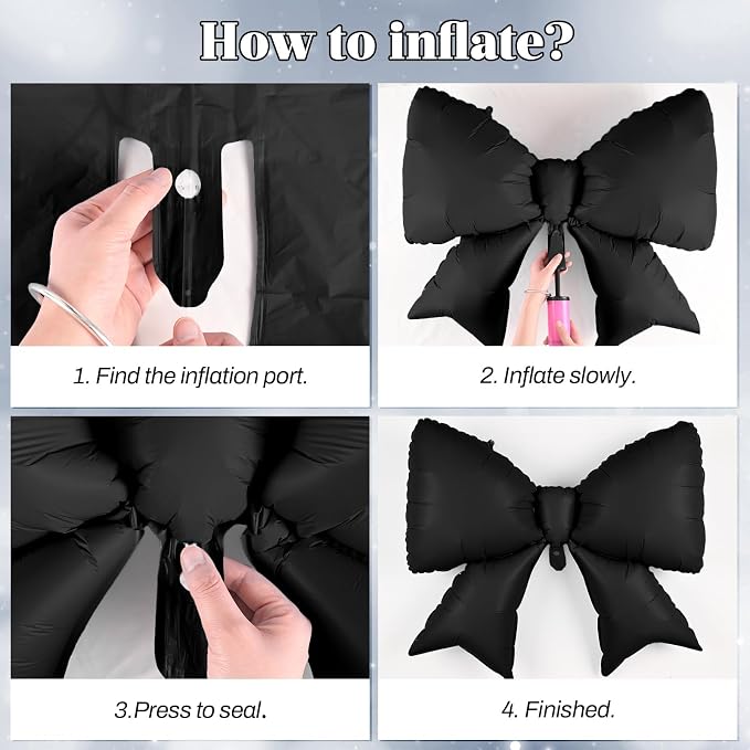 38 Inch Black Bow Foil Balloons, Large Black Mylar Bowknot Balloons Coquette - Image 7