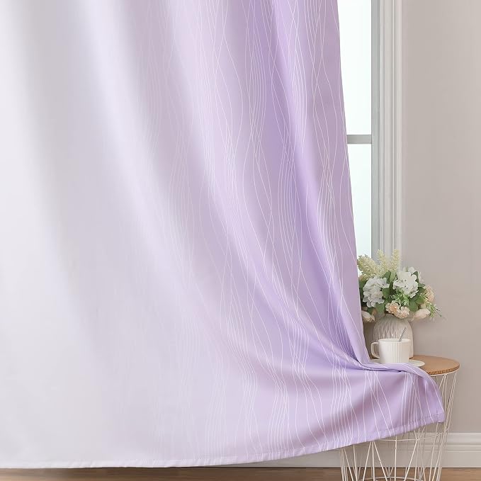 Lilac and Greyish White Ombre Blackout Curtains 45 Inch Length 2 Panels - Image 6