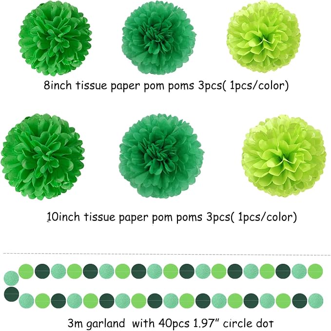 Green Party Decorations Tissue Pom-Poms - Image 2
