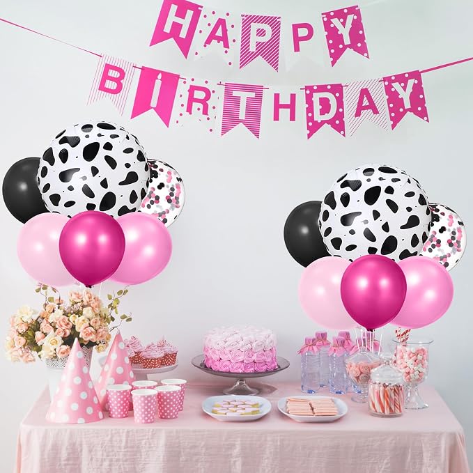 2 Sets Pink Cow Birthday Party Decorations Cowgirl Table Centerpiece Rose Red - Image 5