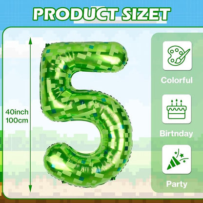 40 Inch Giant Green Pixel Miner Theme Number Balloons 40 Inch Foil Party - Image 2