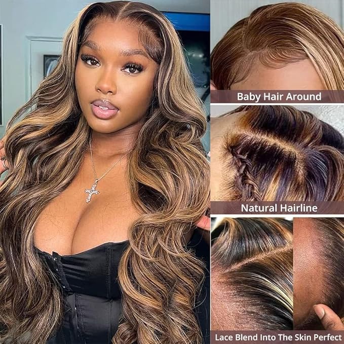 AMIRTY 250 Density 360 Lace Front Wigs Human Hair Pre Plucked Honey Blonde Body Wave Lace Front Wig with BabyHair Full 360 Glueless HD Transparent Lace Front Human Hair Wigs for women 28 Inch