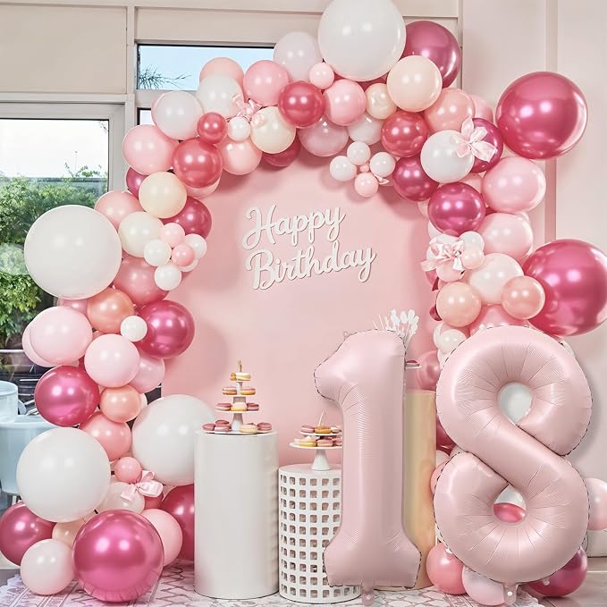 Pastel Pink 18 Balloon Numbers for Girls, Big Blush Pink Foil 1 & 8 Helium - Image 5