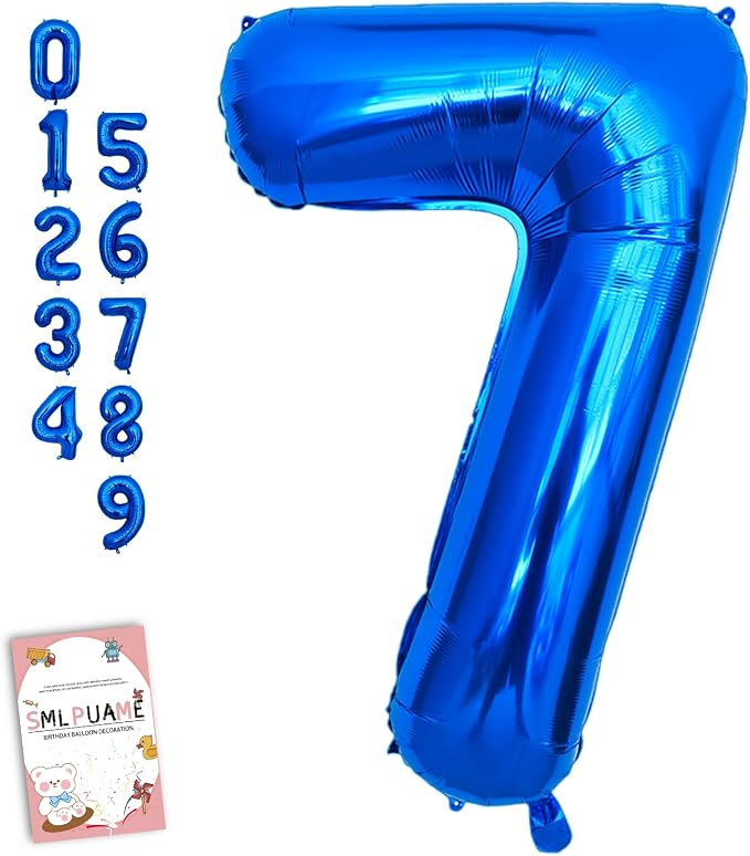 40 Inch Navy Blue 7 Balloon for 7th Birthday Party, Helium Giant Foil Number 7 by Smlpuame