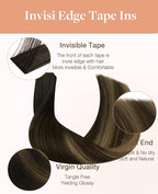 GOO GOO Invisi Edge Tape in Hair Extensions Human Hair, 2/6/2 Balayage Dark Brown to Chestnut Brown 10pcs injected with 10pcs classical tape ins, 24inch 50g, Virgin Remy Hair, Natural Look