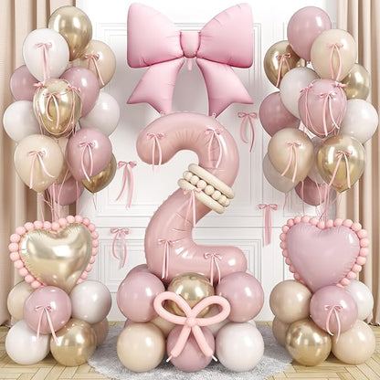40 Inch Dusty Pink Balloon Number 2, Blush Pink Gold Beige Latex Balloons 2nd by Jobkoo