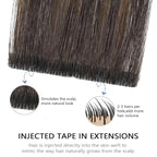 COOKAYU Invisi Edge Tape in Hair Extensions Real Human Hair Seamless Injected Tape Ins 14Inch 20pcs 30g Natural Black to Medium Brown and Caramel blonde Extensions