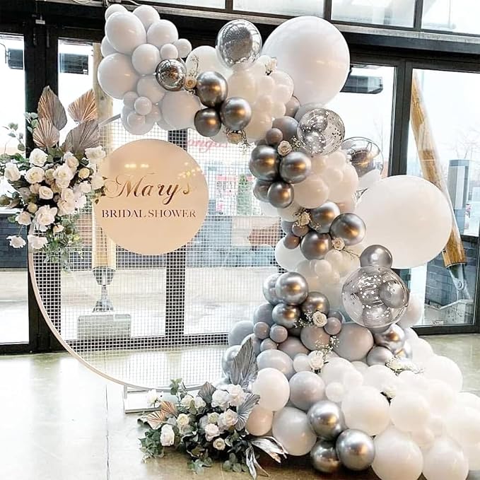 153Pcs White and Silver Balloons Garland Arch Kit - Image 6