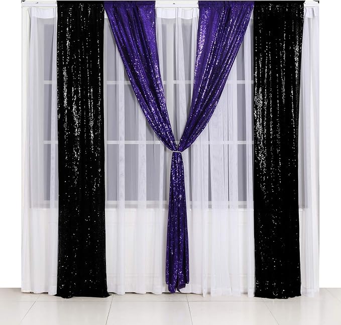 Poise3EHome 2ft x 8ft Purple Sequin Photography Backdrop Curtain 2 Panels - Image 6