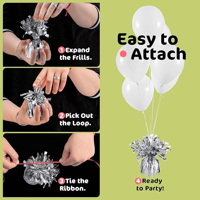 Silver Balloon Weights, Heavy Balloon Weight Pack of 12 Metallic Foil Weights - Image 5
