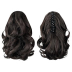 Black Ponytail Extension,9" Short Curly Wavy Claw Clip Pony tails Hair Extensions Natural Soft Synthetic Hairpiece for Women - Black Brown