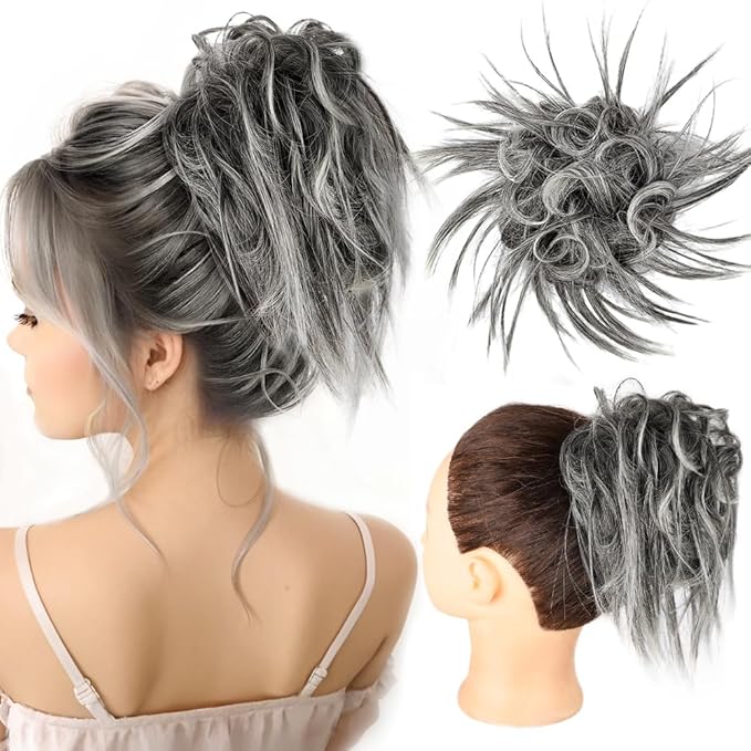 HMD Tousled Updo Messy Bun Hair Piece Hair Extension Ponytail With Elastic Rubber Band Updo Bun Synthetic Hairpieces for Women