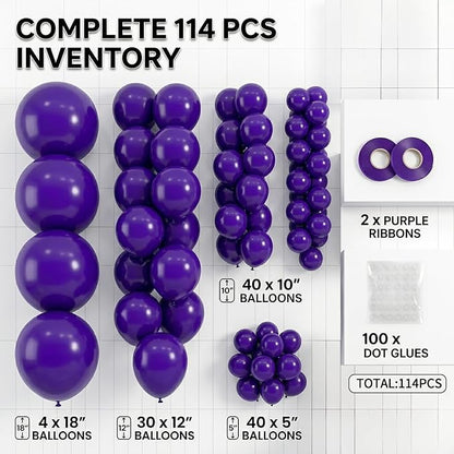 114pcs Dark Purple Balloons, 18 12 10 5 Inch Different Sizes Balloon | Balloons - Image 3
