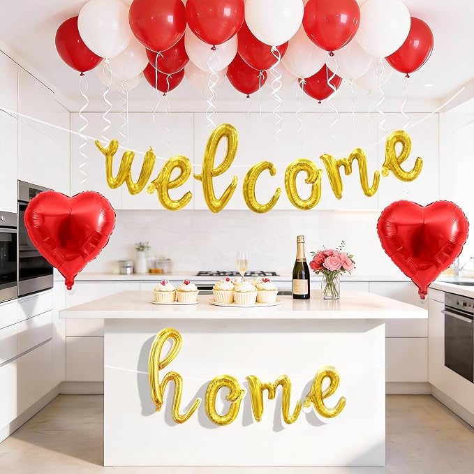 Welcome Home Balloons Red Gold, 16Inch Welcome Home Foil Banner - Image 6