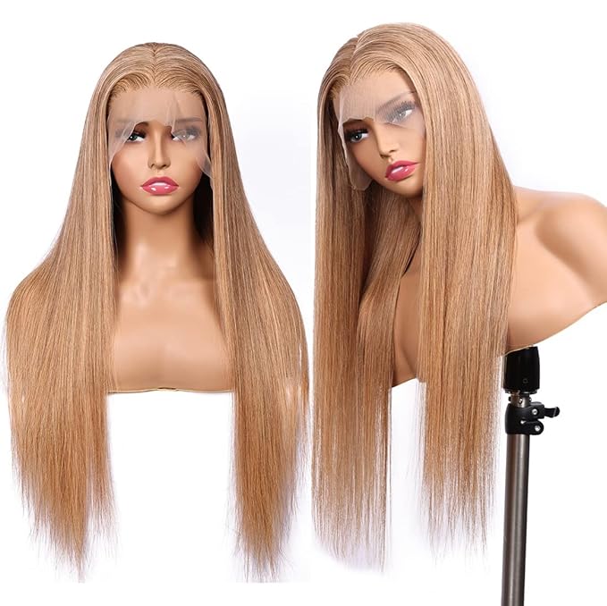 Honey Blonde Straight 13x4 Lace Front Human Hair Wigs with Baby Hair Pre Plucked Brazilian Virgin Hair Transparent HD Lace Frontal Wig for Black Women 180% Density 28 Inch