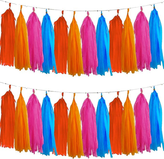 Rose Red Orange Blue Red Tassel Garland，Tissue Tassel Banner Mexican Birthday by We+Moment