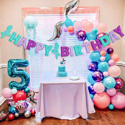 Pre-Strung 3D Felt Mermaid Happy Birthday Banner, Birthday Party Decorations | - Image 5