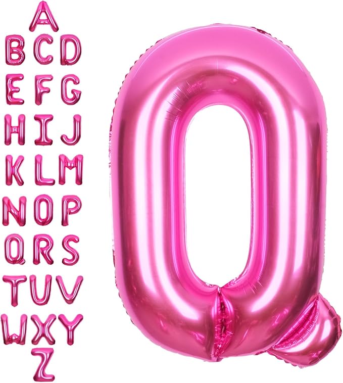 SUWEN 40 Inch Hot Pink Large Q Letter Balloons Big Foil Helium Letter A-Z | by SUWEN