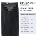 Kinky Straight Clip in Hair Extensions Real Human Hair 2 Pack 240g Seamless Clip in Hair Extensions for Women Full Max with 16Pcs PU Skin Weft 20inch Natural Black