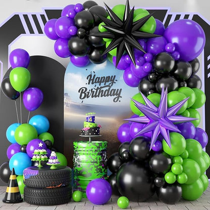 Black Purple Green Balloon Arch Kit, Star Foil Balloons by Sowide