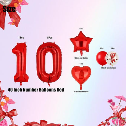 40 Inch Red Number Balloons 10 Mylar Foil 10th Birthday Party Decor 10 Pcs | - Image 2