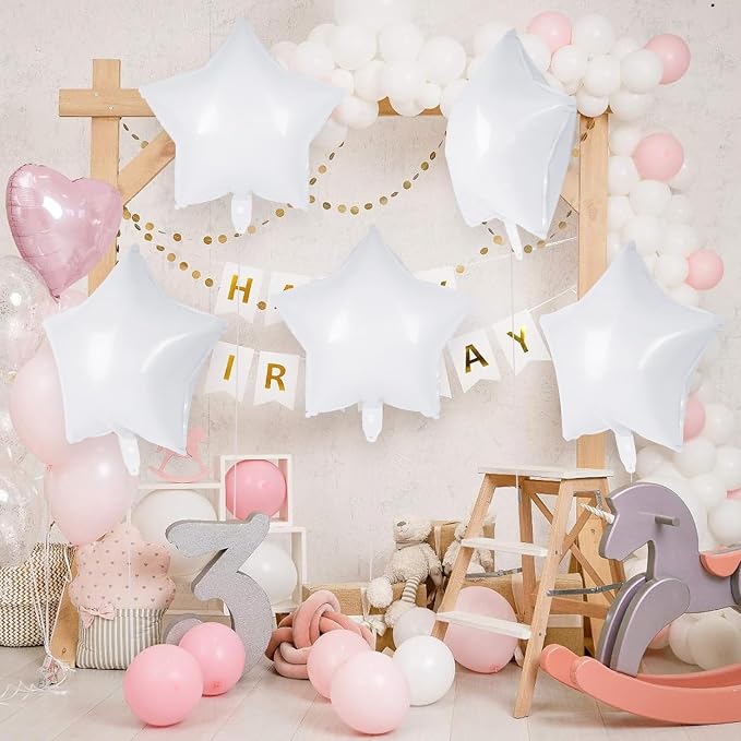 20 Pcs Star Balloons, 18 Inch White Star Foil Balloons, Stars Shaped Balloon - Image 3