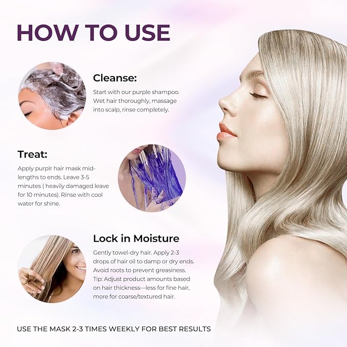 Karseell Purple Hair Mask with Argan Oil for Blonde Silver Gray Hair, Brass Neutralizing Treatment 16.9 fl oz + 1.69 fl oz