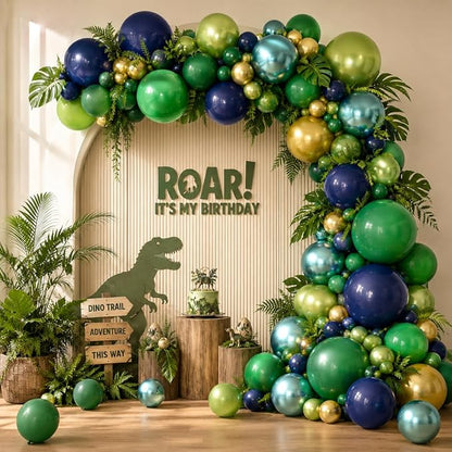 134Pcs Blue and Green Balloon Garland Kit, Dinosaur Helium Latex Balloons by Jobkoo