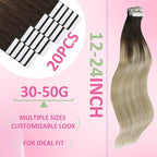 YoungSee Human Hair Tape in Extensions Ombre 14In Invisible Tape ins Hair Extensions Human Hair Balayage Dark Brown Ombre Blonde Tape-on Natural Hair Extension Silky Straight 50g 20pcs