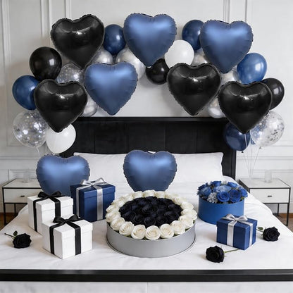 Black Blue Heart Balloons, 18Inch Black Helium Balloon - Image 6
