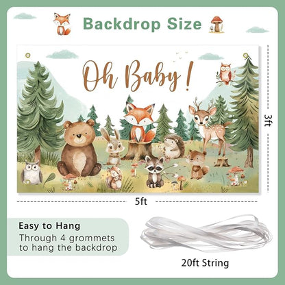 Woodland Baby Shower Decorations Backdrop Banner | Large Size 3Ft x 5Ft - Image 5