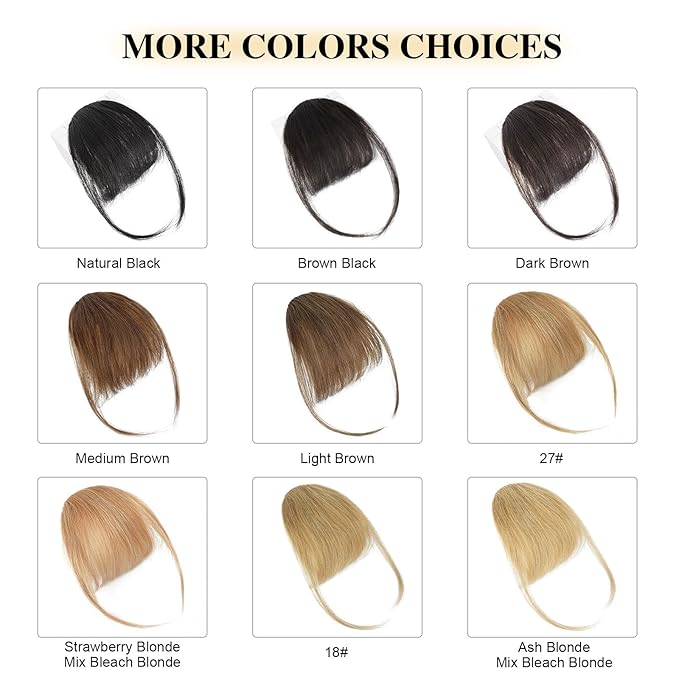 BOGSEA Bnags Hair Clip- Medium Brown Fake Bangs 100% Real Human Hair Extensions Wispy Bangs for Women Fringe with Temples Hairpieces Curved Bangs for Daily Wear（Medium Brown Wispy Bangs）