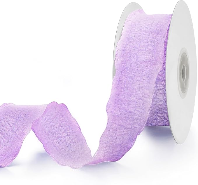 Purple Ruffle Ribbon, 1-1/2 Inch x 10 Yards Chiffon Silk Ribbons | Crinkle by Unknown