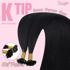 YoungSee K Tip Hair Extensions Black K Tips Human Hair Extensions for Wedding Jet Black 22In 50s/50g