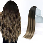 Sunny Hair Tape in Hair Extensions Human Hair Remy Hair Extensions Tape in, 24inch Black Brown Balayage Ash Blonde Tape in Human Hair Extensions Add Length for Wedding 20Pcs 50g